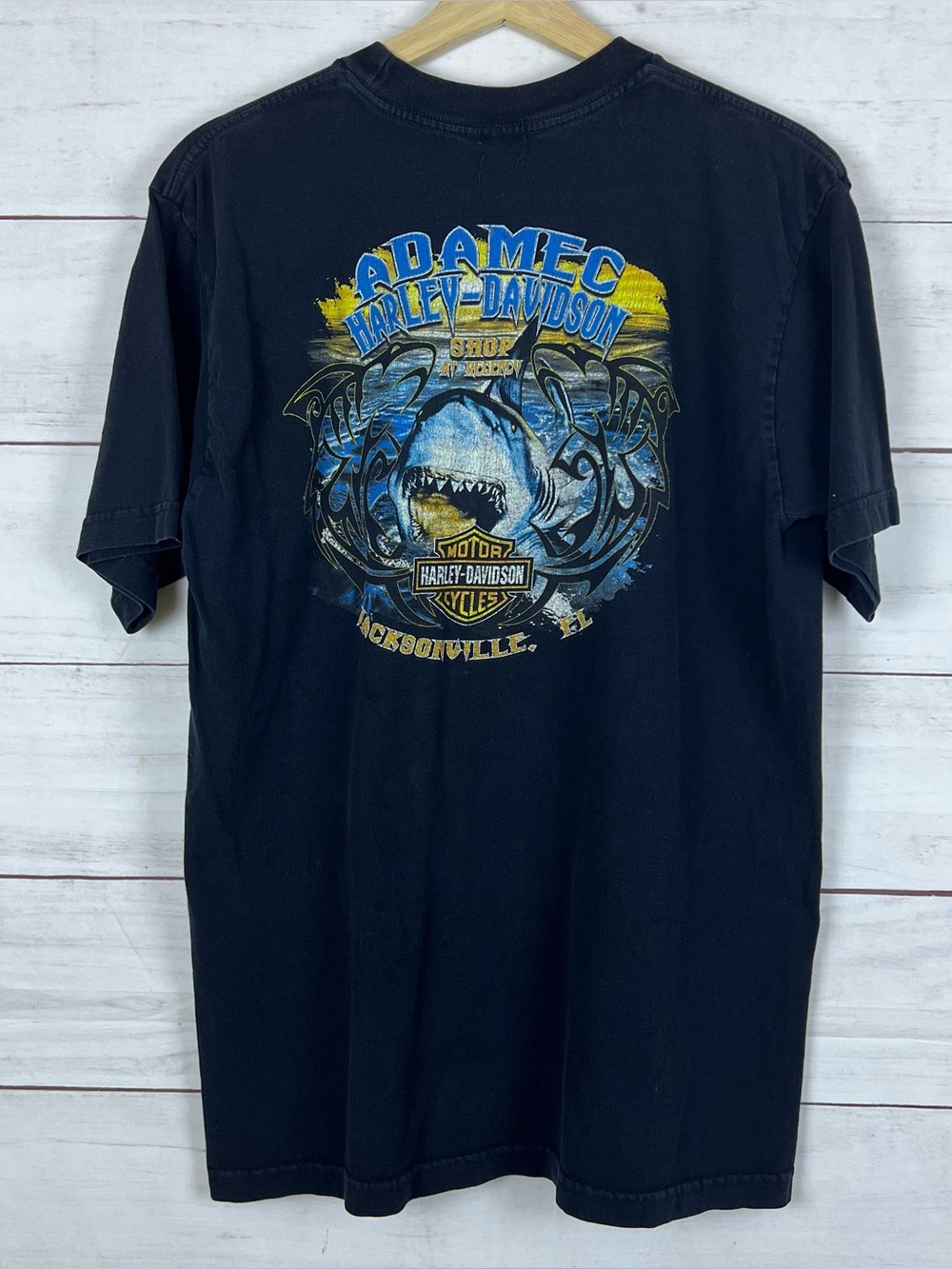 Vintage Y2K Harley Davidson Eagle Shark Jacksonville Florida Black T-Shirt Large